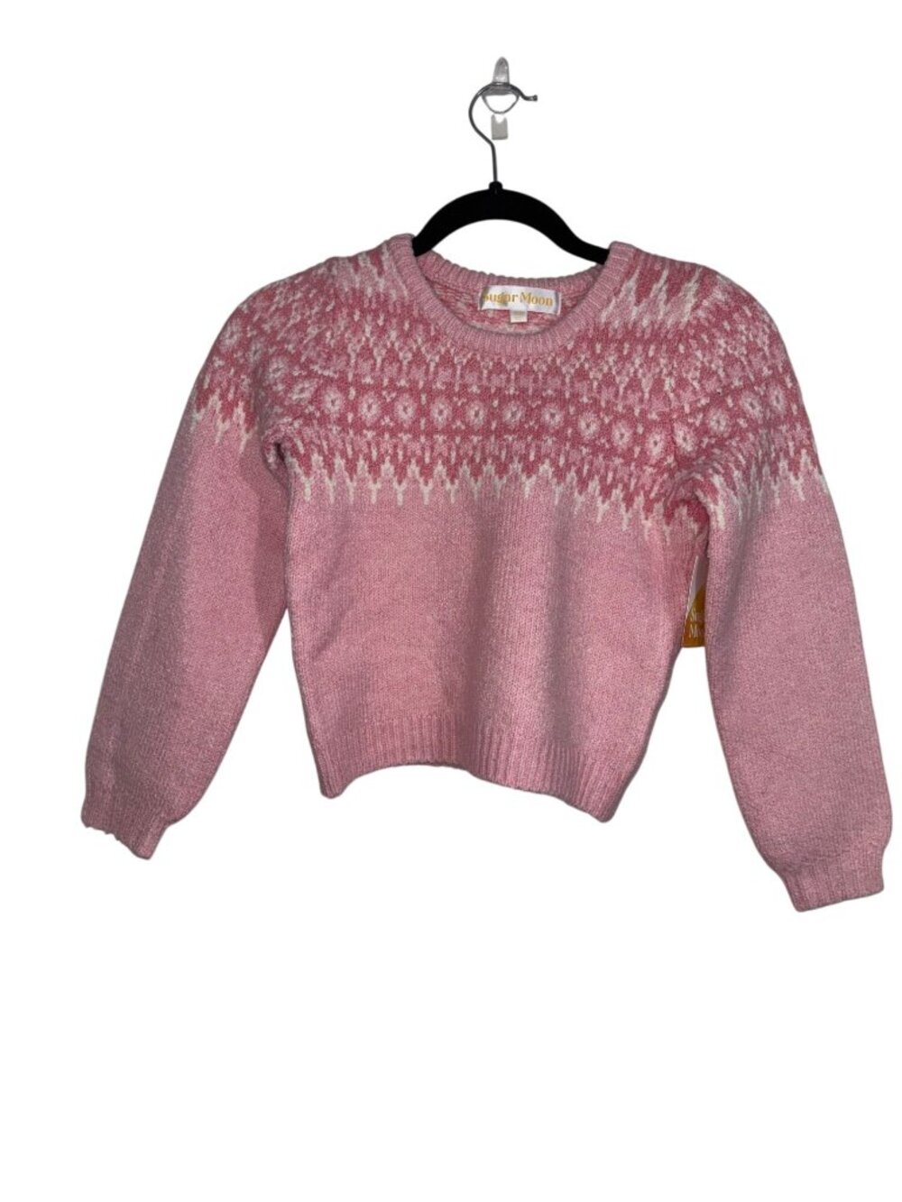 Sugar Moon Kids Fair Isle Sweater L (7-8) Pink & White Wool Blend Winter Knitwea